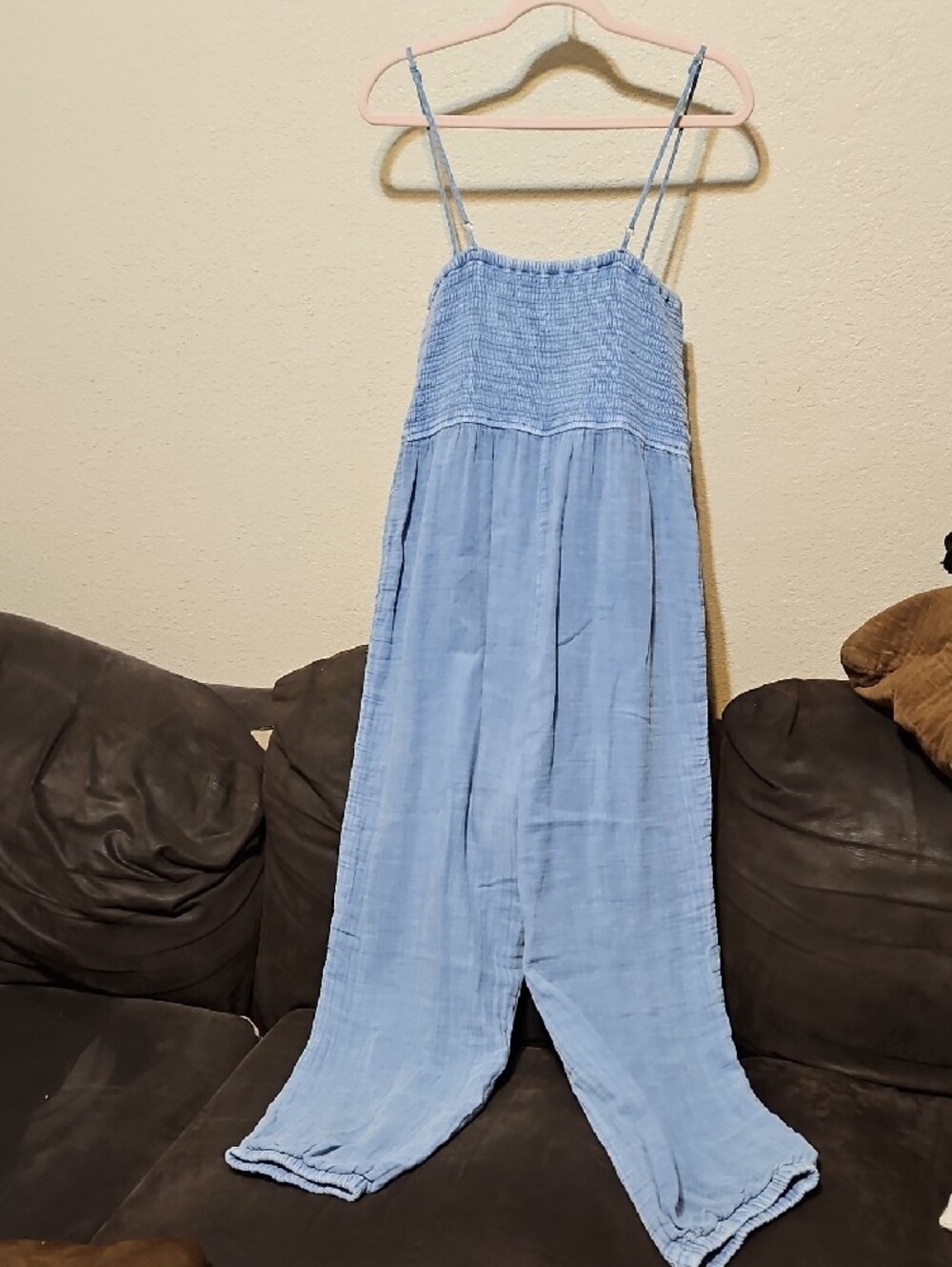 Z Supply Light Blue Smocked Wide-Leg Jumpsuit - Picture 6 of 9